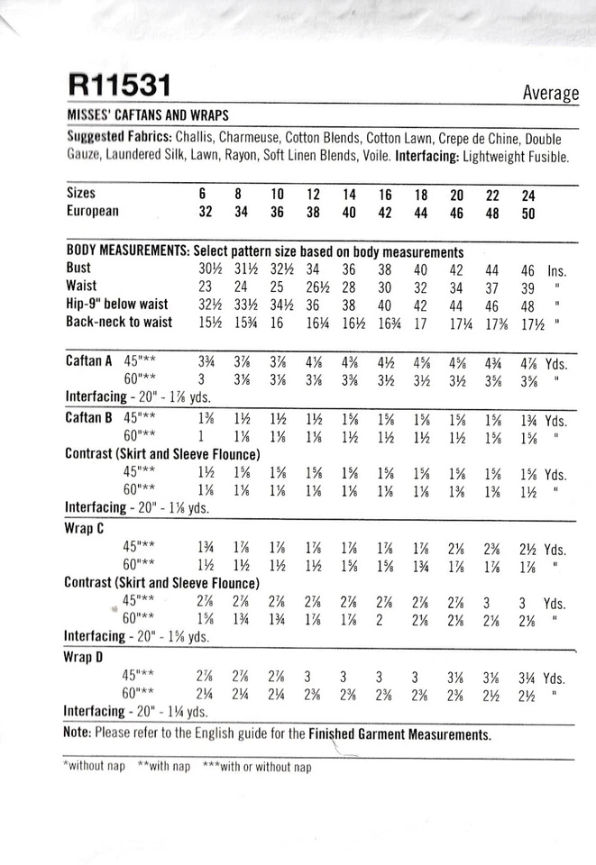 Caftan Dress & Wraps With Self Ties Various Lengths Size 16-24 Sewing Pattern - Image 2 of 4