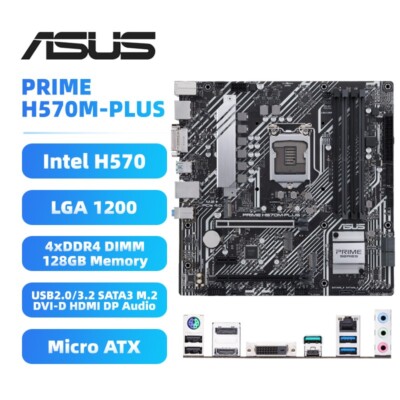 ASUS PRIME H570M-PLUS Motherboard mATX Intel H570 LGA1200 DDR4 SATA3 HDMI  DVI-D