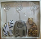 Pier 1 African Animal Photo Note Holder Set Wooden Zebra Elephant Giraffe