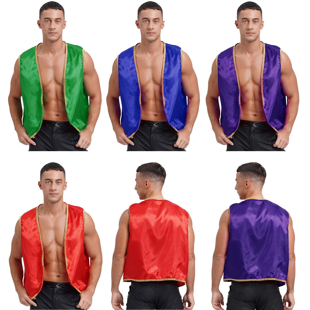 Mens Waistcoat Theme Vest Halloween Tops Satin Clubwear Christmas
