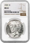 1928 $1 Peace Silver Dollar NGC MS61 Uncirculated Key Date Coin #030