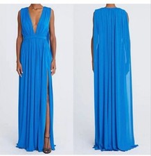 NWT Authentic Halston Sz 12 Ashley Jersey V-Neck Gown Dress in Azure MSRP $745