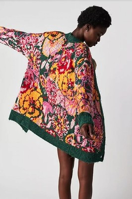Free People $248 Alexis Floral Cardigan Size XS Oversized Sweater