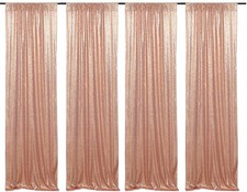 Sequin Backdrop Curtains Rose Gold 4 Panels 2x8 Ft Glitter Party Background