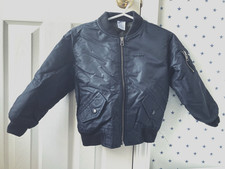 BOMBER Jacket Boys Old Navy Quilted 4/5 Solid Black Full Zip Lined FALL Classic