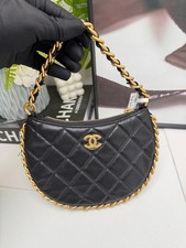 Chanel 23B Crescent Hobo Bag Gold Chain Bag Black Lambskin Quilted [Duties Paid]