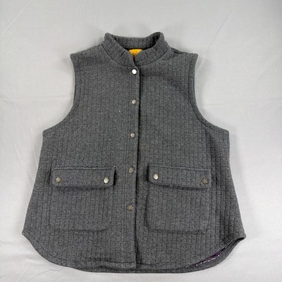 Ruby Rd Quilted Utility Vest Women s Medium Gray Snap Front Pockets Lined