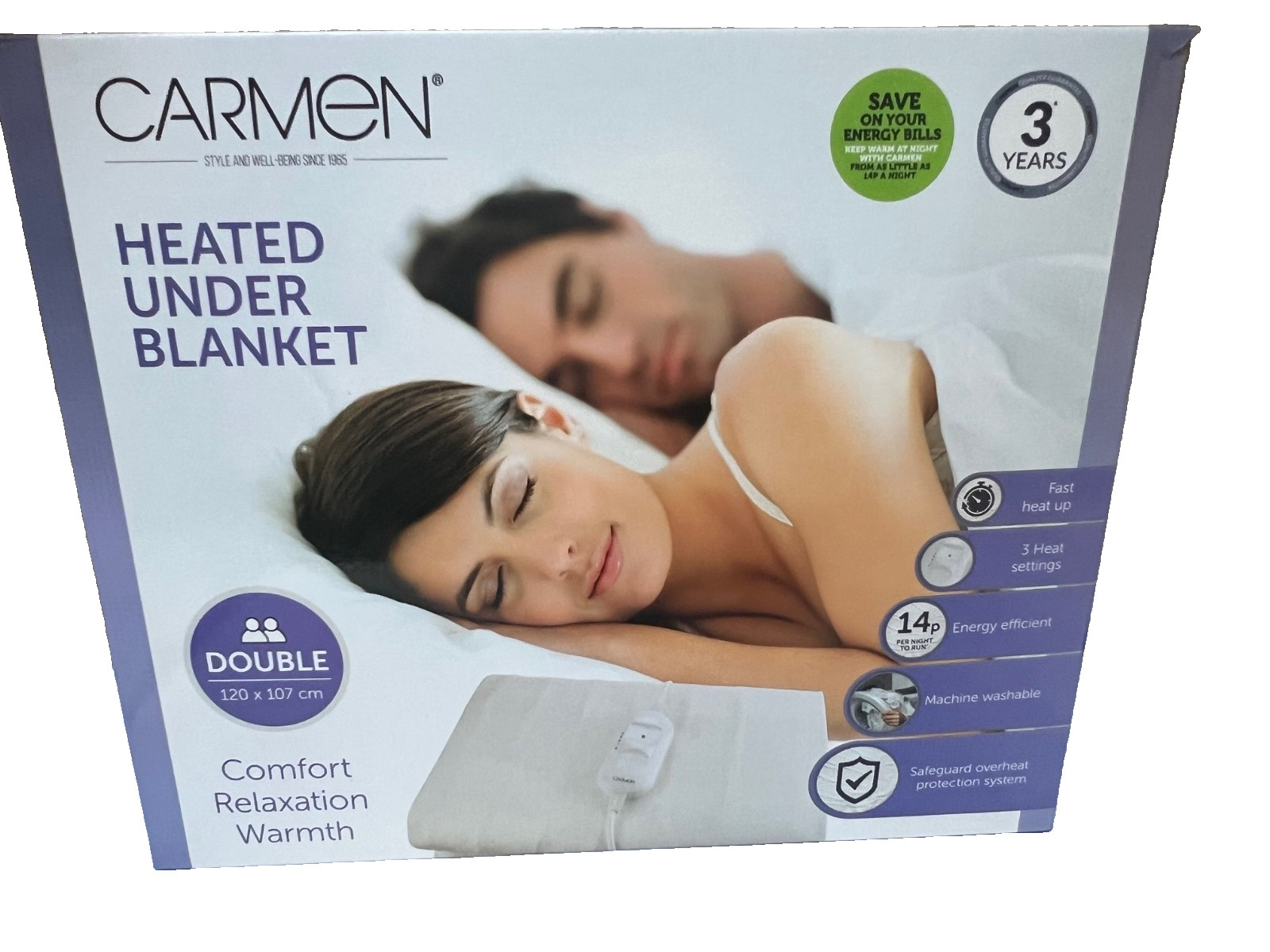 Heated Under Blanket Carmen Double Bed with Overheat Protection 60W 120 x 107cm
