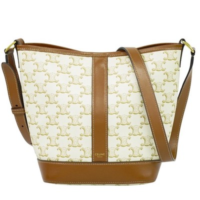 CELINE Triomphe Small Bucket PVC Shoulder Crossbody Bag White Brown