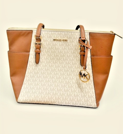 Michael Kors Charlotte Large Top Zip Tote Vanilla Signature Shoulder Bag