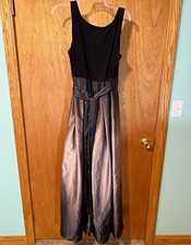 SLNY Black/Silver Ombré Sleeveless Pleated Lined Long Gown Dress Sz 16 w/Pockets