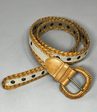 Braided Woven Leather Belt Women's M/L Saddle Beige with Grommets Boho Coastal
