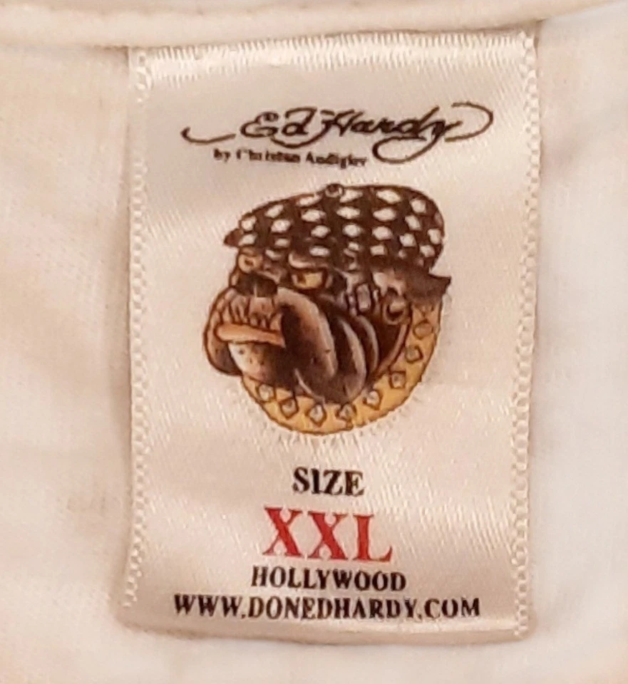 VTG Ed Hardy Love Kills Slowly Shirt Mens 2XL White Tattoo Skull Heart Graphic - Image 4 of 4