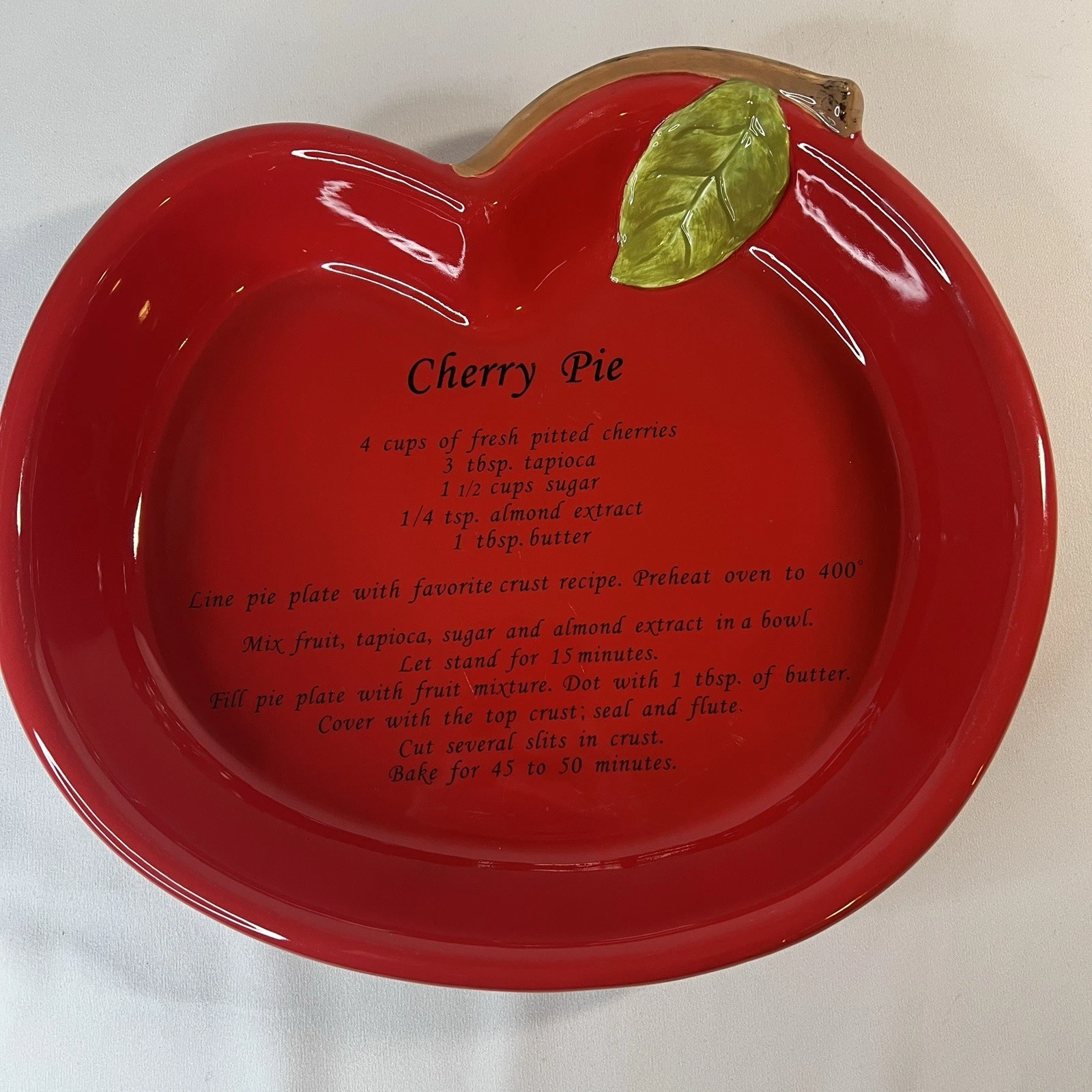Harvest Cherry Pie Apple Shaped Pie Plate Recipe Dish 12" Ceramic