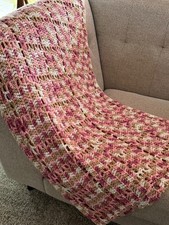 Handmade Crochet Afghan Blanket Mauve Pink Taupe Earthy Chevron Ripple Throw