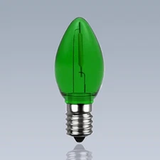 2 Pack 120 Volt E12 Socket C7 Green Christmas  Bulbs, C7 LED Shatterproof Plasti