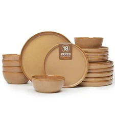18 Piece Rustic Taupe Plates and Bowls Service for 6 (18pcs) Cappuccino