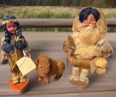 Vintage 1960s Carlson Dolls Native American And Inuit Doll- 7.5'' Tall Set Of 2