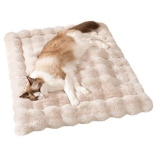 Cat Bed Mat Soft Plush Faux Fur Kneading Pet Sleeping Pad 23x15 Inch White