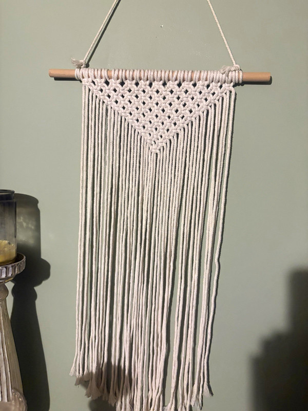Handmade Macrame Wall Hanging Cotton Rope on Wooden Dowel Rod