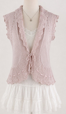 Y2K Apriori Pink Knit Vest Ruffle Tie Front Coquette Cottagecore Womens 10 Twee