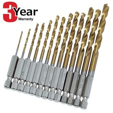 Hss Drill Bit Set Titanium Coated 1/4" Hex Shanks 1.5mm-6.5mm 13pc