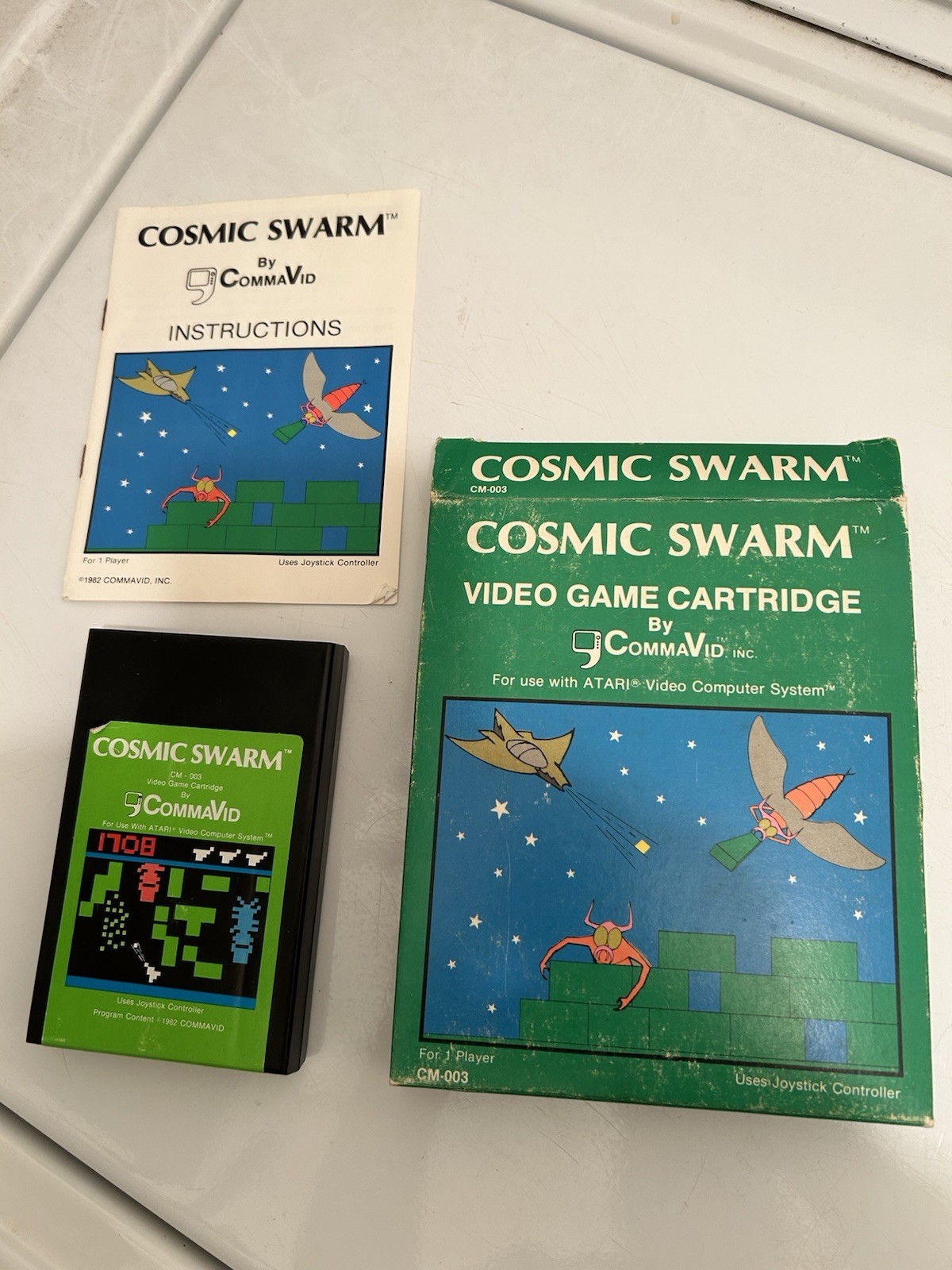 Atari 2600 Cosmic Swarm CIB Complete w/ Box, Manual, Game! Rare CommaVid Rare