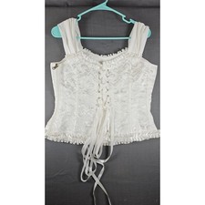 White Damask Corset Top Floral Jacquard Lace Up Ruffle Bustier Side Zip