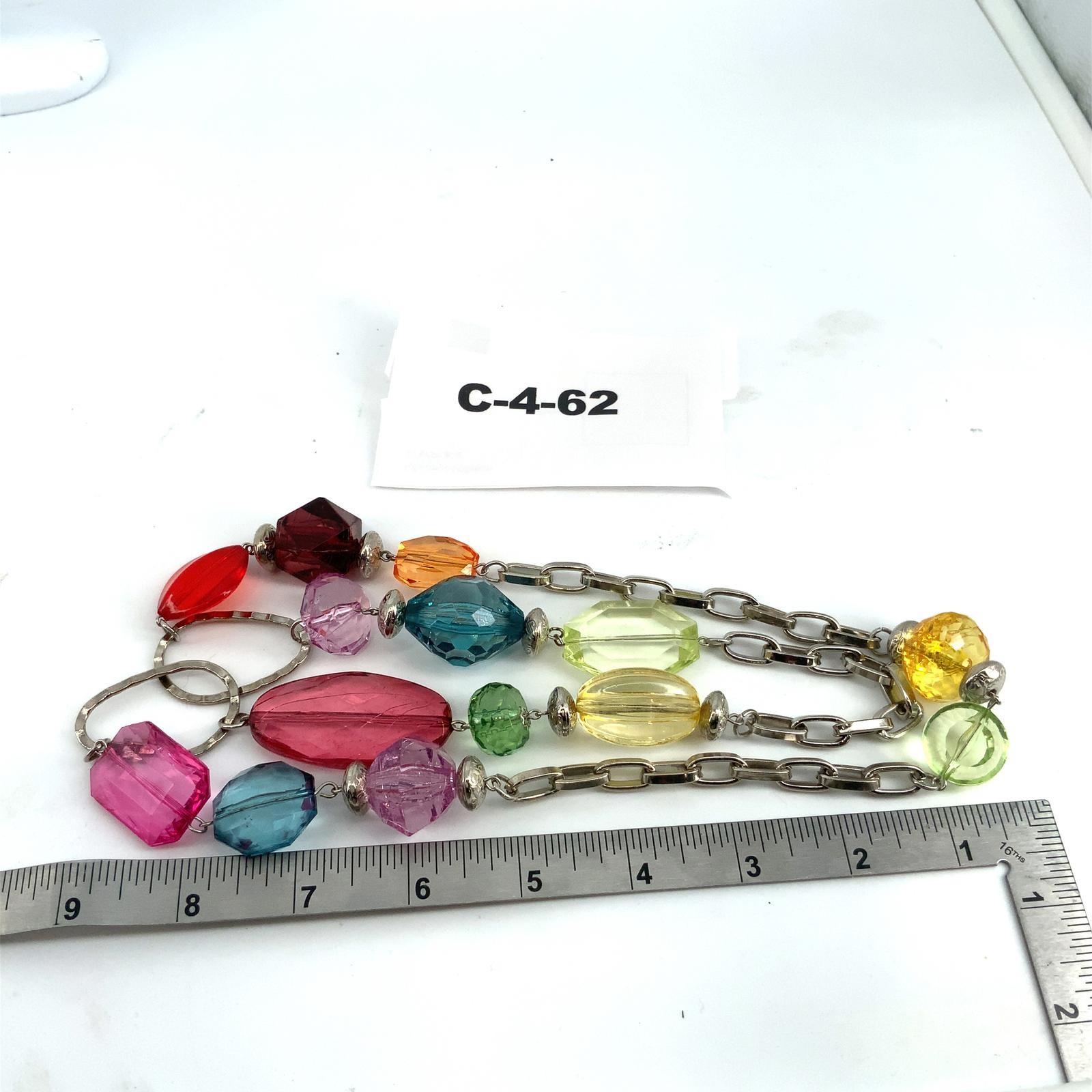 Statement Acrylic Necklace Silvertone Chunky Mult… - image 2