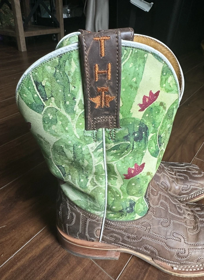 Botas de Vaquero Mujer Tin Haul Cactus Verde Y Marrón Bordado Cactus Talla 6.5 Foto 3 de 4