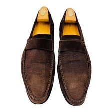 DOLCE & GABBANA Mens Brown Suede Monogram Embossed Loafers Shoes EU 44.5 US 11