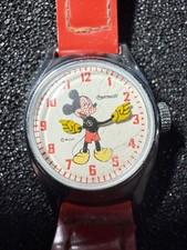 Vintage lata 50. Ingersoll Myszka Miki Windup Zegarek na rękę 7" Pasek - Nie działa