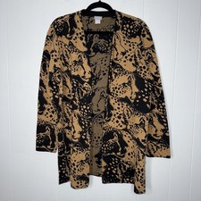 Chico  s Women  s Animal Print Jacquard Cardigan Leopard Cat Size 2 Large