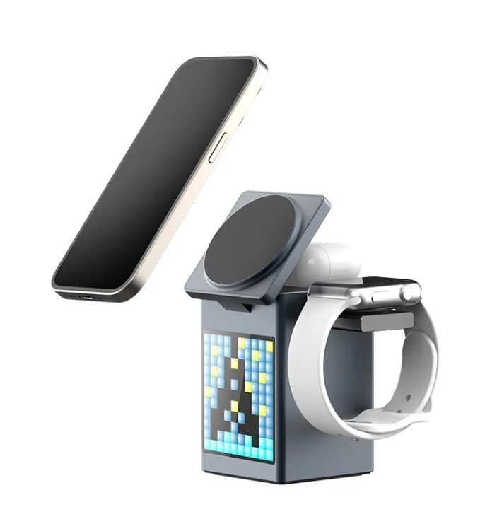 Wireless Charging Station Alarm Clock Bluetooth Speaker for iPhone Watch AirPods