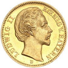 Bayern Ludwig II. 20 Mark 1872 D Gold Prachtexemplar pfr., f. stgl. Jäger 194