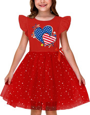 Girls July 4Th Tutu Dress Flutter Sleeve Patriotic Tulle Holiday American Flag P