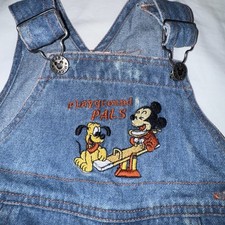 Vintage Baby Mickey  Pluto Embroidered Denim Overalls 6MO Playground Pals 90s
