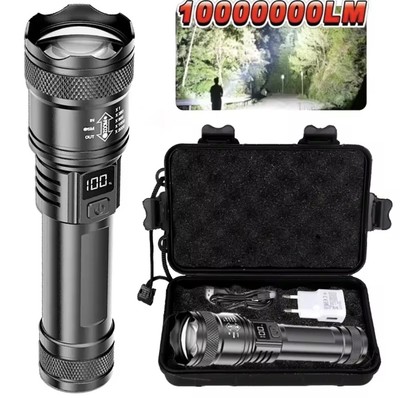 High-power Led Flashlight USB Rechargeable Torch with Display Zoomable Light wit