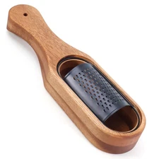 Box Cheese Grater, Container, Stainless Steel, Wood Handle, Shredder, Black
