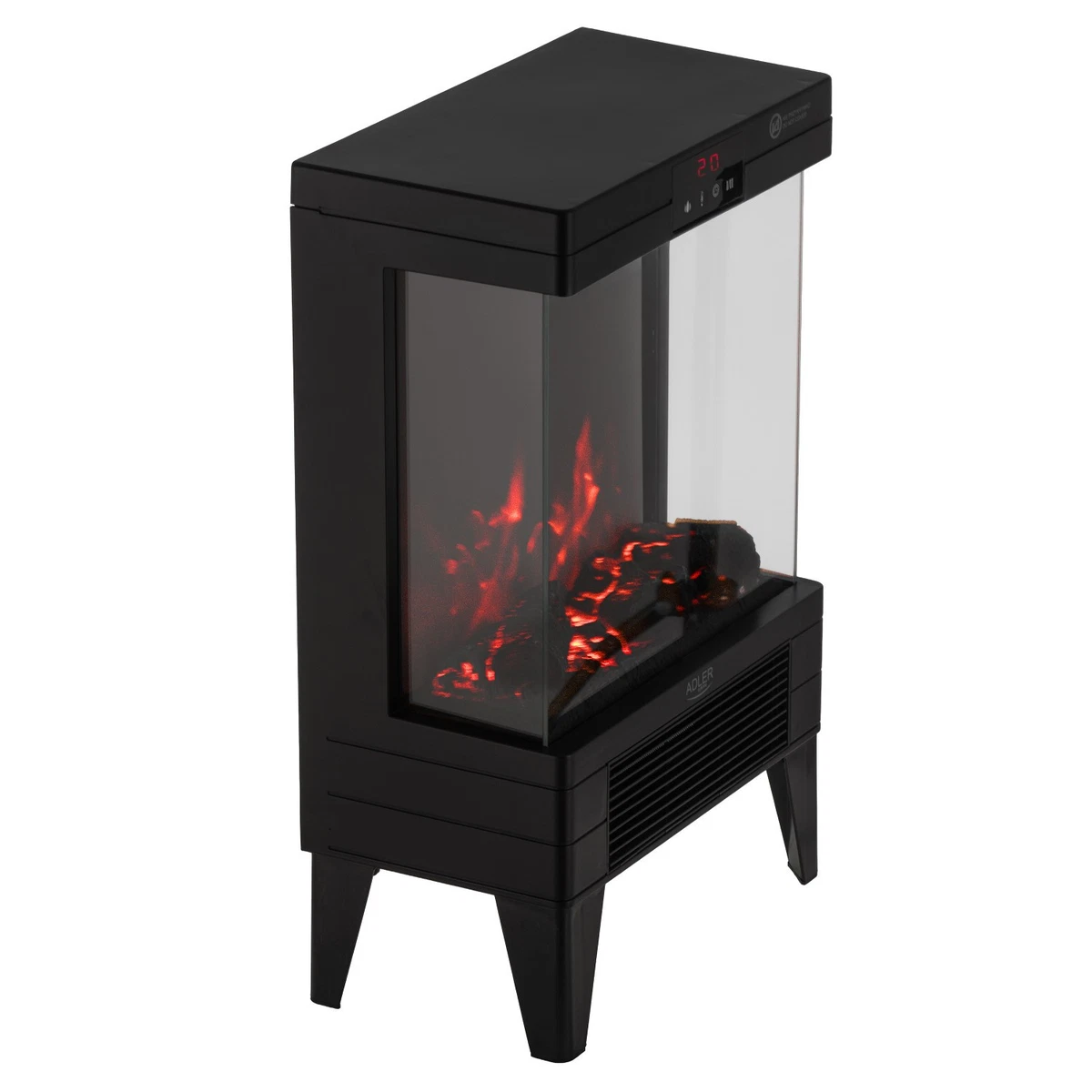 Adler AD 7755 Chimenea eléctrica LED 2000W con mando negro