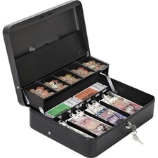 Geldkassette, abschließbar, Metall, Münzsafe, tragbar, Schlüssel, Schwarz