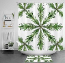 Winter Snowy Pine Branch Green Christmas Shower Curtain Bathroom Accessories Set