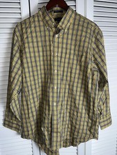 Lands End Mens Shirt, Yellow Blue Plaid, Mens SIze 17/33