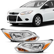 Pair Halogen Headlights For 2012-2014 Ford Focus Chrome Clear Lens Fo2503299