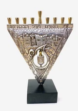 RAPHAEL ABECASSIS- 925 STERLING SILVER PLATED ON BASE "MENORAH"