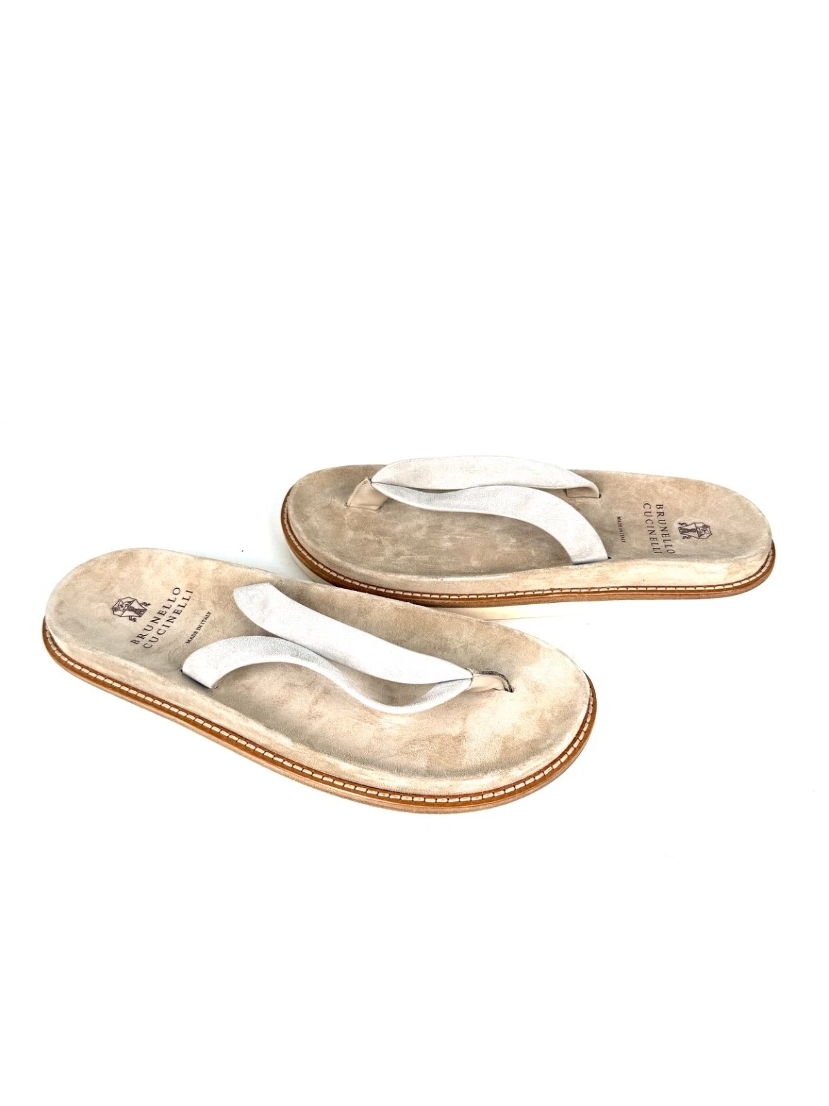 Brunello Cucinelli — Brunello Cucinelli Mens Sand Beige Suede Leather Slipper Flip Flop Sandals 44