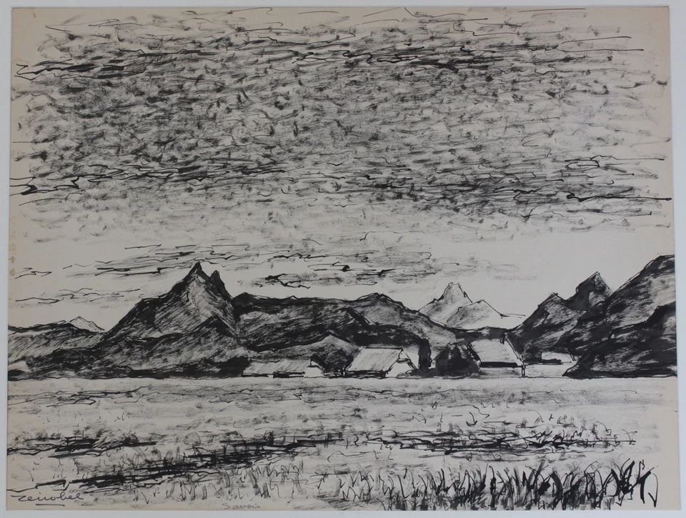 PIERRE ZENOBEL DESSIN ENCRE SAVOIE 1950 - Photo 1/1