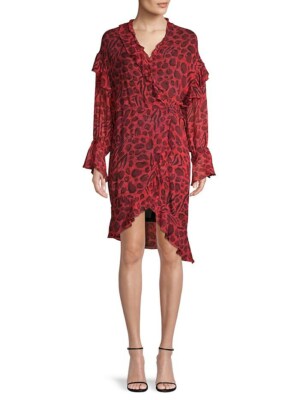 iro casual dress IRO Linger Wrap Dress S Women Casual Summer Printed Ruffled Boho Short NWD  18321