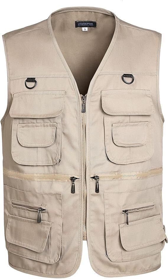 Mens Cargo Multi Pocket Utility Vest Fishing Hiking Camping Gilet Waistcoat Tops