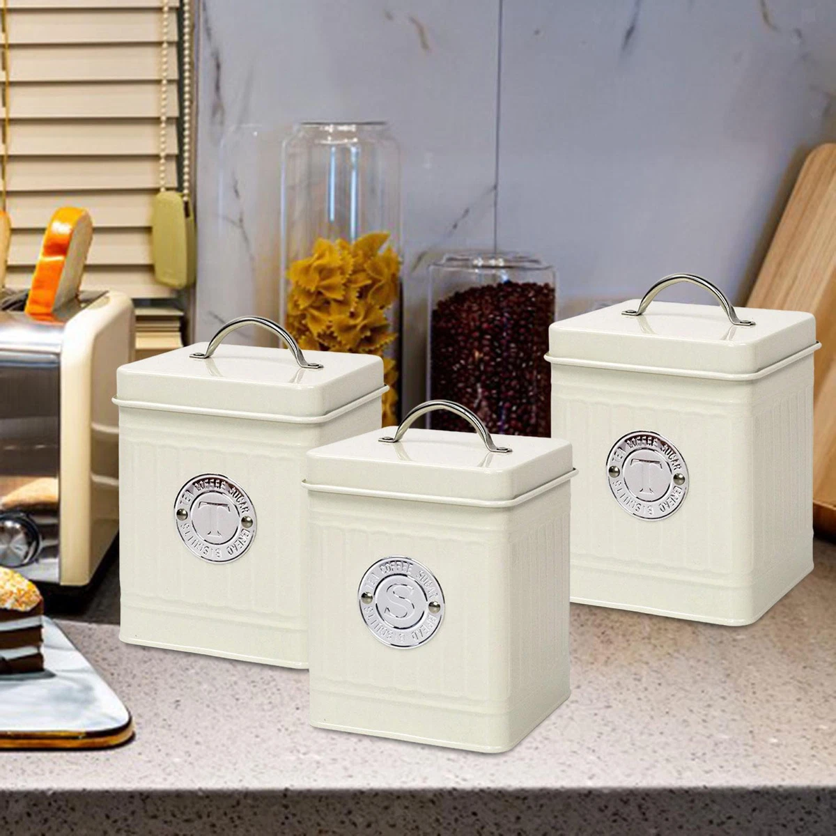 3Pcs Kitchen Counter Canister Set Food Jars for Office Livingroom